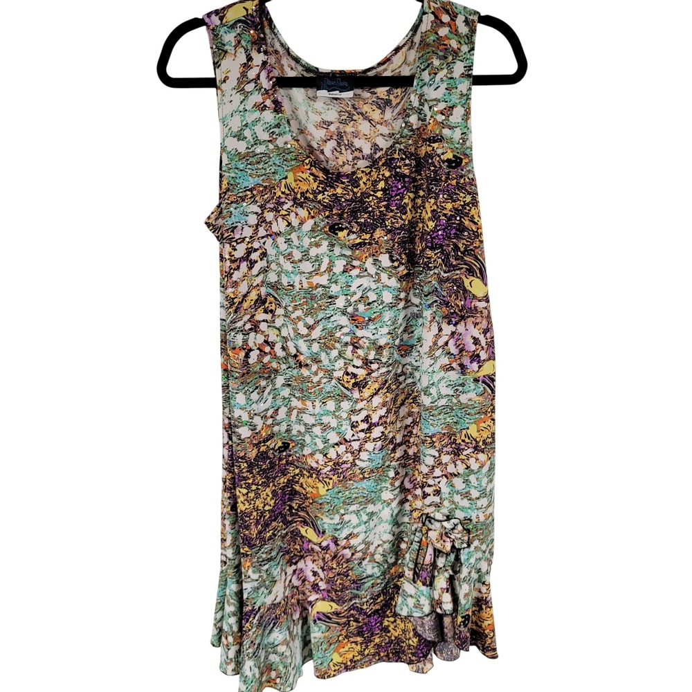 Dream Dance‎ XL Tank Dress Multicolor Abstract Sleeveless Ruffle Hem Bedazzled - Picture 2 of 10